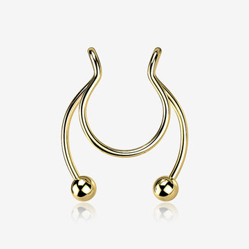 Golden Clip On Non-Piercing Fake Horseshoe Hoop Ring